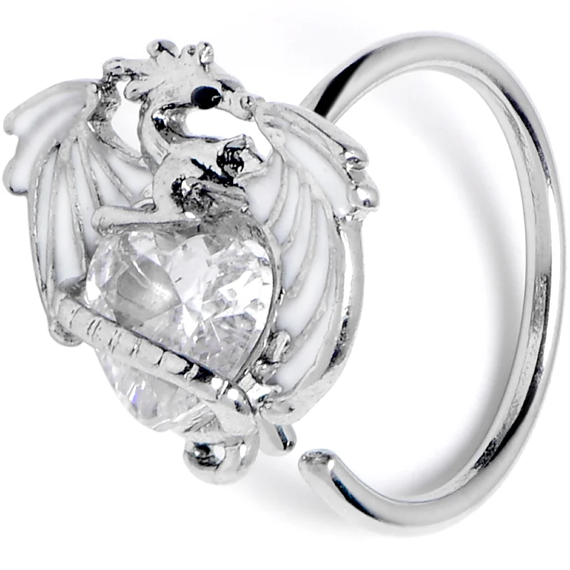Nose Rings for Elegant Style -20 Gauge 5/16 Clear Gem Heart of Dragon Nose Hoop