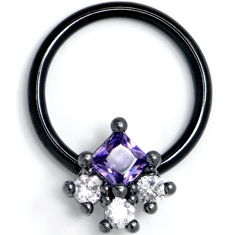Elegant Nose Rings with Stones -16 Gauge 3/8 Purple CZ Gem Black Rhombus Riot BCR Captive Ring Elegant Nose Rings with Stones -16 Gauge 3/8 Purple CZ Gem Black Rhombus Riot BCR Captive Ring