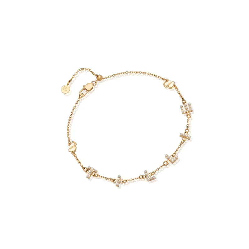 Minimalist Silver Bangles for Women-Pearl Custom Name Bracelet (Gold)
