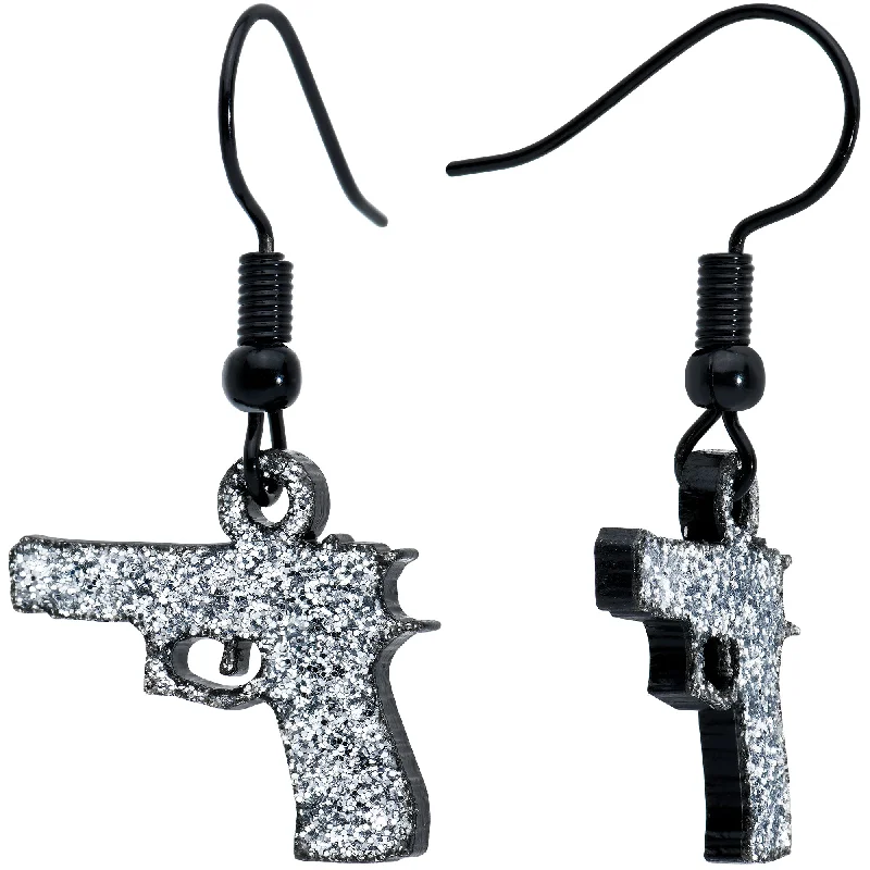 Women's Earrings – Elegant Designs for Every Personality--Silver Glitter Gun Fishhook Dangle Earrings