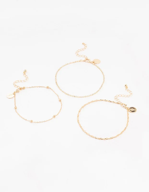 Anklets with Unique Charms for Personalized Style-Gold Twisted Cupchain Anklets 3-Pack Anklets with Unique Charms for Personalized Style-Gold Twisted Cupchain Anklets 3-Pack