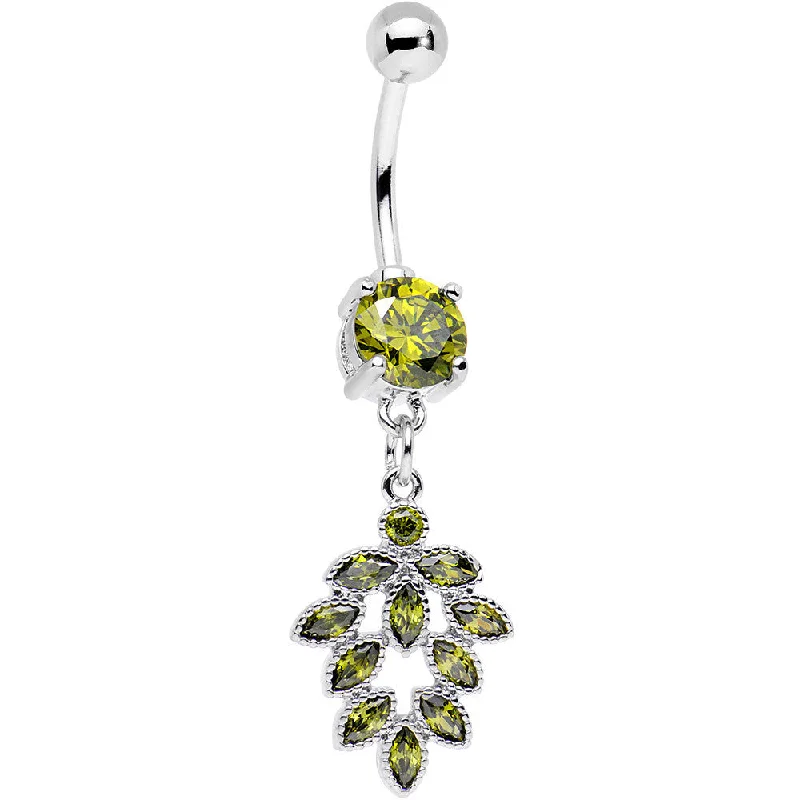 Comfortable Belly Rings for Modern Fashion -Ten Green Cubic Zirconia Marquis Decorated Geometric Dangle Belly Ring Comfortable Belly Rings for Modern Fashion -Ten Green Cubic Zirconia Marquis Decorated Geometric Dangle Belly Ring