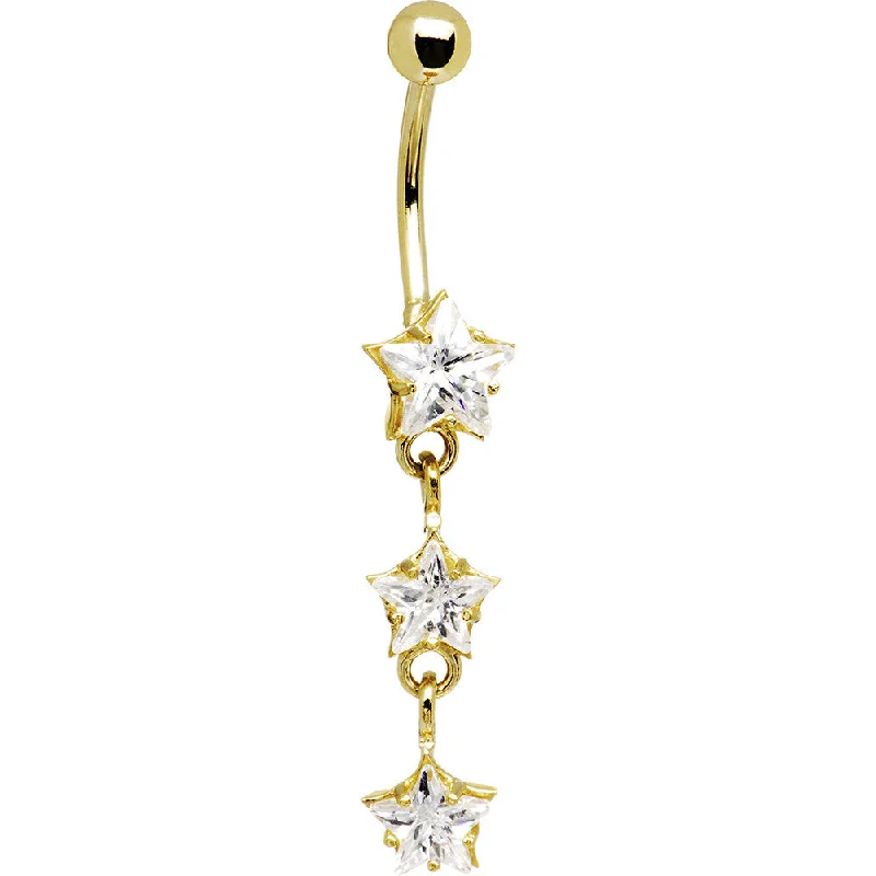 Belly Rings for Unique Fashion Statements -16 Gauge Solid 14kt Yellow Gold Zirconia Trio Star Belly Ring Belly Rings for Unique Fashion Statements -16 Gauge Solid 14kt Yellow Gold Zirconia Trio Star Belly Ring
