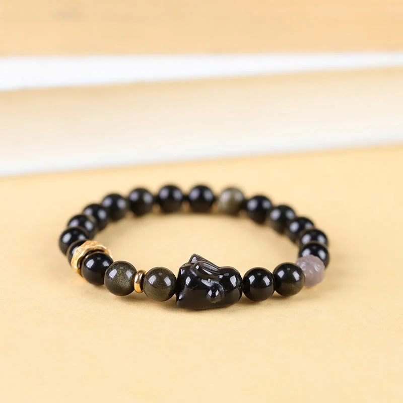 Bracelets for Men with Spiritual Symbols-Buddha Stones Gold Sheen Obsidian Black Obsidian Silver Sheen Obsidian Cute Rabbit Protection Bracelet Bracelets for Men with Spiritual Symbols-Buddha Stones Gold Sheen Obsidian Black Obsidian Silver Sheen Obsidian Cute Rabbit Protection Bracelet