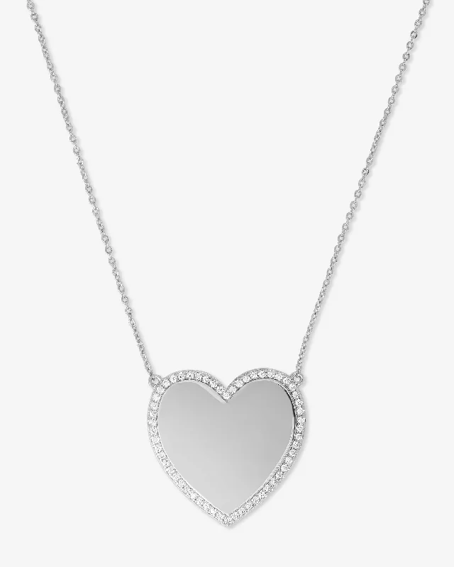 Shop Classic Women's Necklaces & Pendants with a Modern Twist-XL You Have My Heart Pavé Necklace 18" - Silver|White Diamondettes Shop Classic Women's Necklaces & Pendants with a Modern Twist-XL You Have My Heart Pavé Necklace 18" - Silver|White Diamondettes