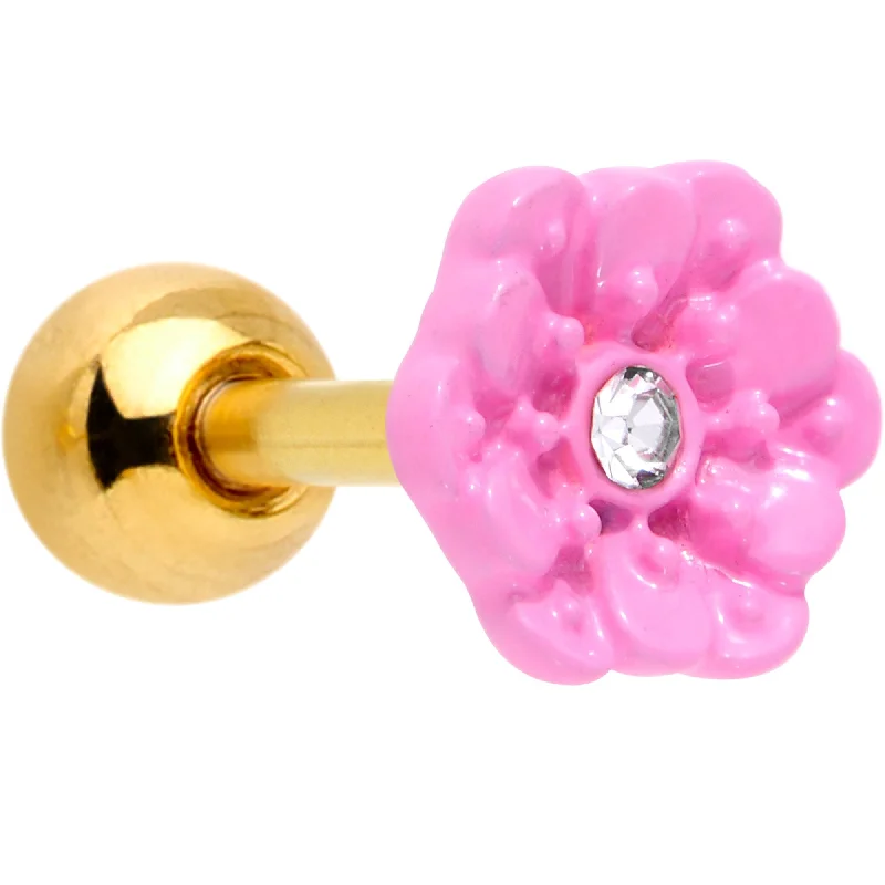 Women's Earrings – Elegant Designs for Every Personality--16 Gauge 1/4 Clear Gem Gold Tone Pink Flower Tragus Cartilage Earring Women's Earrings – Elegant Designs for Every Personality--16 Gauge 1/4 Clear Gem Gold Tone Pink Flower Tragus Cartilage Earring