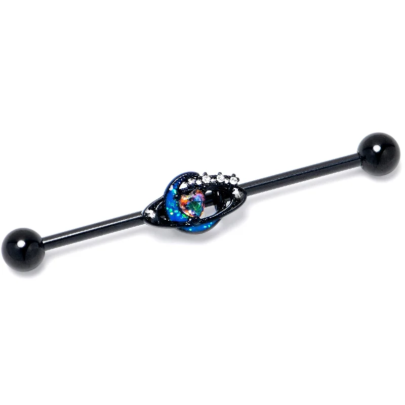 Women's Earrings – Elegant Designs for Every Personality--14 Gauge Aurora Gem Black Saturn Space Moon Industrial Barbell 38mm