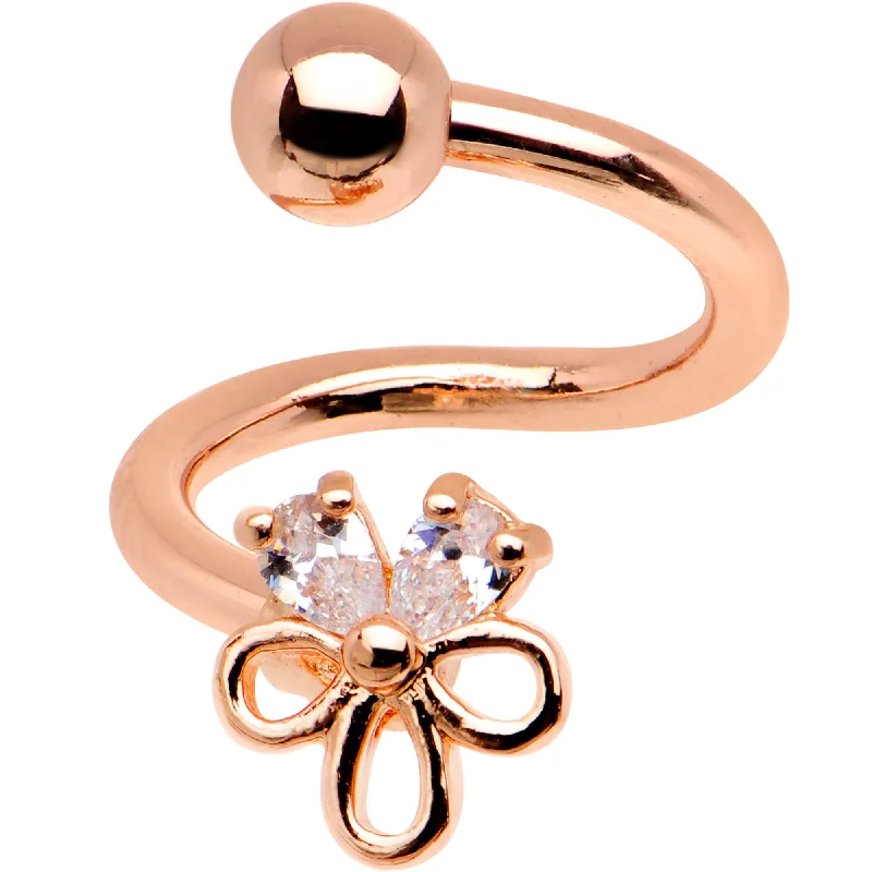 Trendy Belly Rings for Fashion-Forward Women -Clear CZ Gem Rose Gold PVD Sage Flower Spiral Twister Belly Ring Trendy Belly Rings for Fashion-Forward Women -Clear CZ Gem Rose Gold PVD Sage Flower Spiral Twister Belly Ring