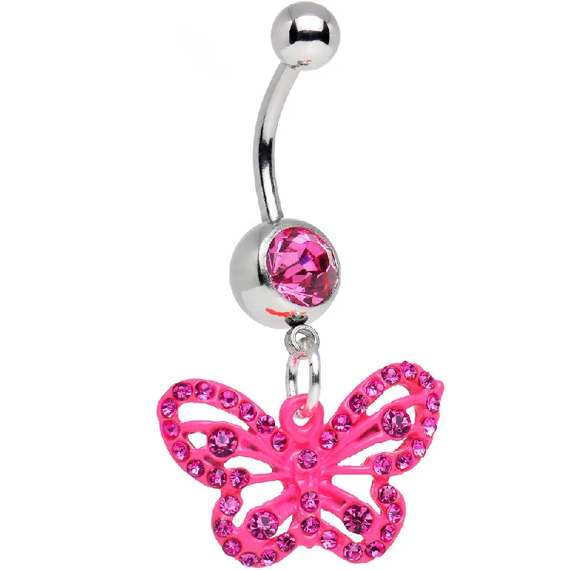 Trendy Belly Rings with Creative Accents -Pink Gem Pink Fluttering Butterfly Dangle Belly Ring Trendy Belly Rings with Creative Accents -Pink Gem Pink Fluttering Butterfly Dangle Belly Ring