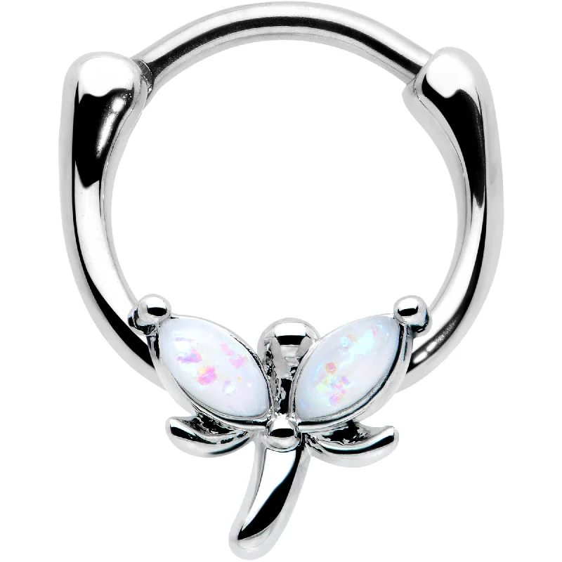 Women's Earrings – Elegant Designs for Every Personality--16 Gauge 5/16 White Faux Opal Simple Style Dragonfly Cartilage Clicker
