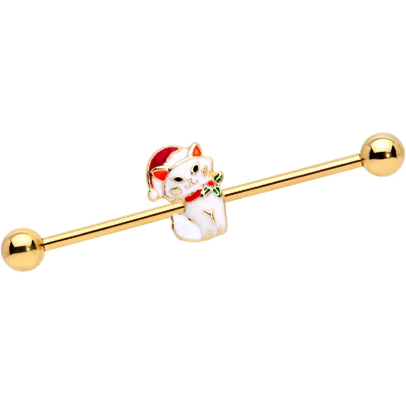 Women's Earrings – Elegant Designs for Every Personality--14 Gauge Gold Tone Cat Santa Hat Christmas Industrial Barbell 38mm Women's Earrings – Elegant Designs for Every Personality--14 Gauge Gold Tone Cat Santa Hat Christmas Industrial Barbell 38mm