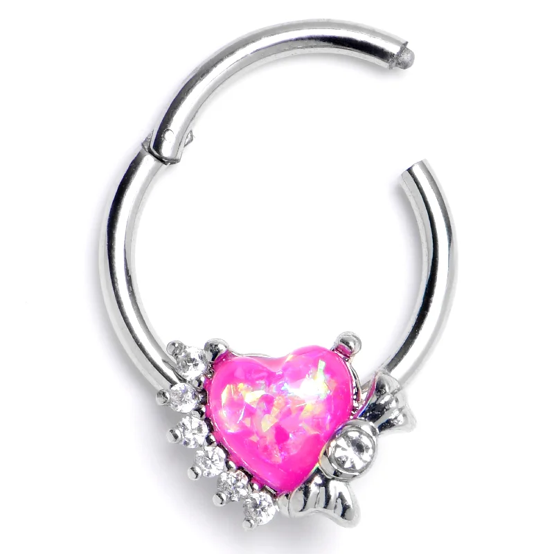 Nose Rings for the Perfect Statement Look -16 Gauge 3/8 Pink Faux Opal Sunny Heart Hinged Segment Ring Nose Rings for the Perfect Statement Look -16 Gauge 3/8 Pink Faux Opal Sunny Heart Hinged Segment Ring