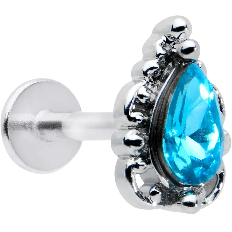 Affordable Lip Rings with Classy Designs16 Gauge 5/16 Blue Gem Art Deco Oval Labret Monroe Tragus