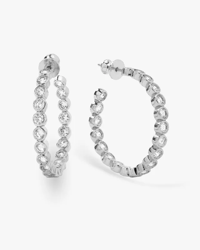 Women's Earrings – Elegant Designs for Every Personality--Baroness Hoops 1.25" - Silver|White Diamondettes