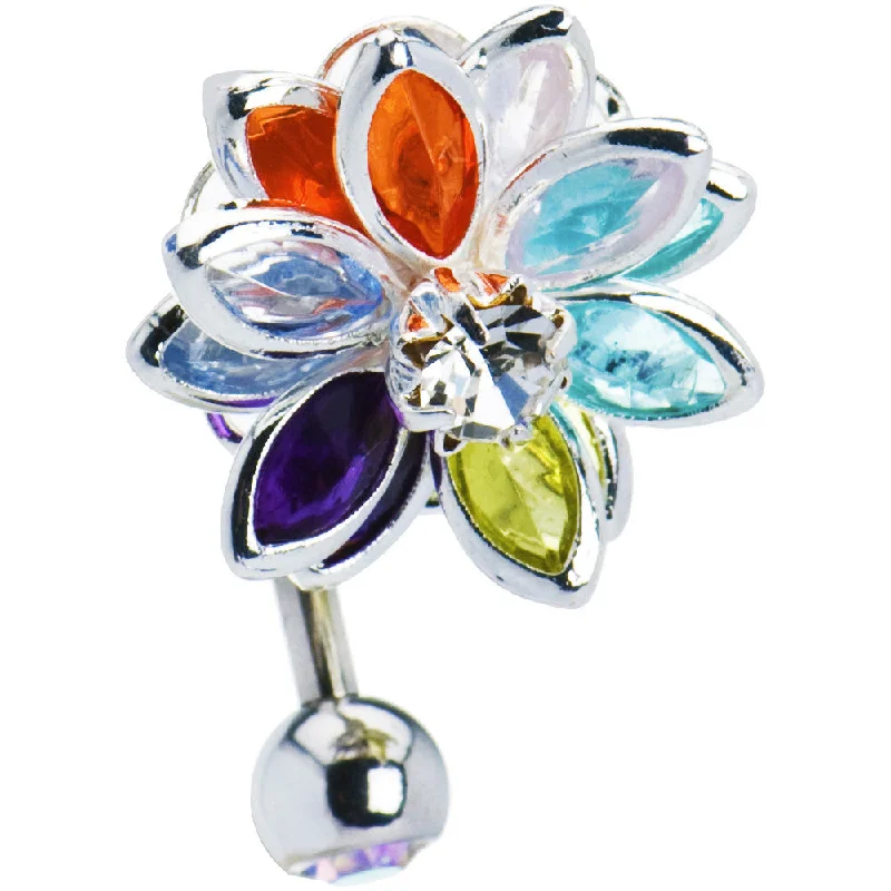 Silver Belly Rings for Classic Look -Pastel Aurora Gem DAISY Belly Button Ring #2