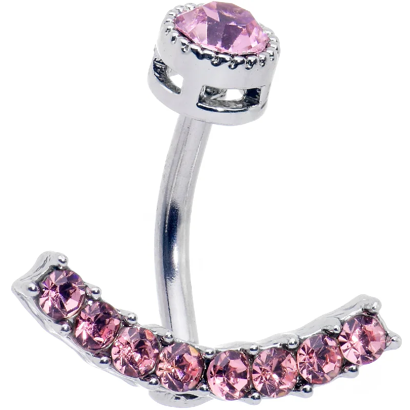 Comfortable Belly Rings with Custom Fit -Pink CZ Gem Internally Threaded Arc Of Glam Belly Ring Comfortable Belly Rings with Custom Fit -Pink CZ Gem Internally Threaded Arc Of Glam Belly Ring