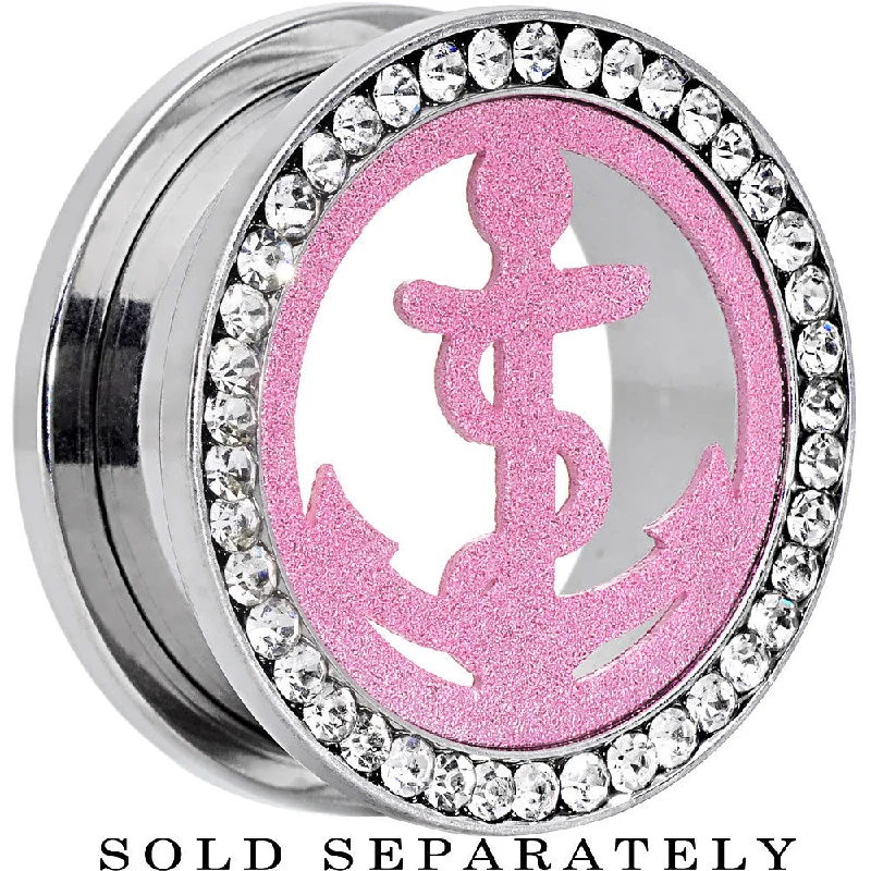 Women's Earrings – Elegant Designs for Every Personality--7/8 Stainless Steel Clear Gem Pink Anchor Tunnel Plug Women's Earrings – Elegant Designs for Every Personality--7/8 Stainless Steel Clear Gem Pink Anchor Tunnel Plug