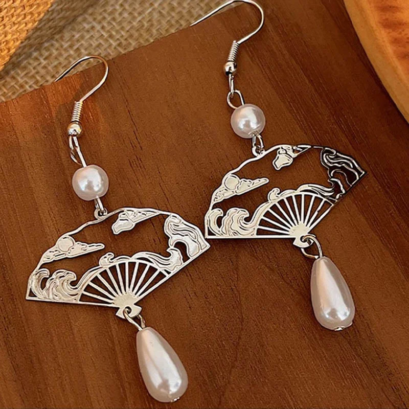 Women's Earrings – Elegant Designs for Every Personality--Buddha Stones Copper Fan Auspicious Clouds Pearl Healing Drop Earrings Women's Earrings – Elegant Designs for Every Personality--Buddha Stones Copper Fan Auspicious Clouds Pearl Healing Drop Earrings