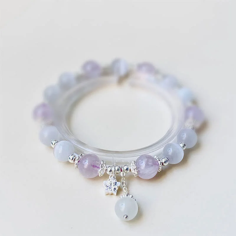 Elegant Bangles for Women with Precious Stones-Buddha Stones 925 Sterling Silver Natural Amethyst Cat's Eye Spiritual Awareness Star Bracelet Elegant Bangles for Women with Precious Stones-Buddha Stones 925 Sterling Silver Natural Amethyst Cat's Eye Spiritual Awareness Star Bracelet