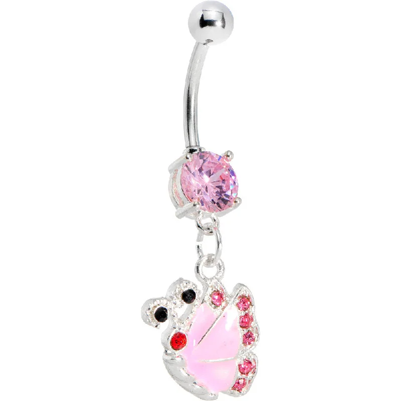 Comfortable Belly Rings for Exclusive Fashion -Pink Gem Shine Wing Butterfly Belly Ring