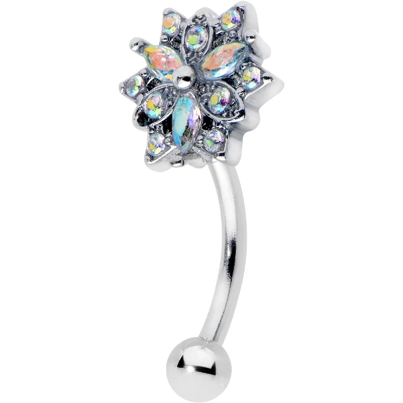 Women's Earrings – Elegant Designs for Every Personality--16 Gauge 5/16 Aurora CZ Gem Snowflake Style Curved Eyebrow Ring