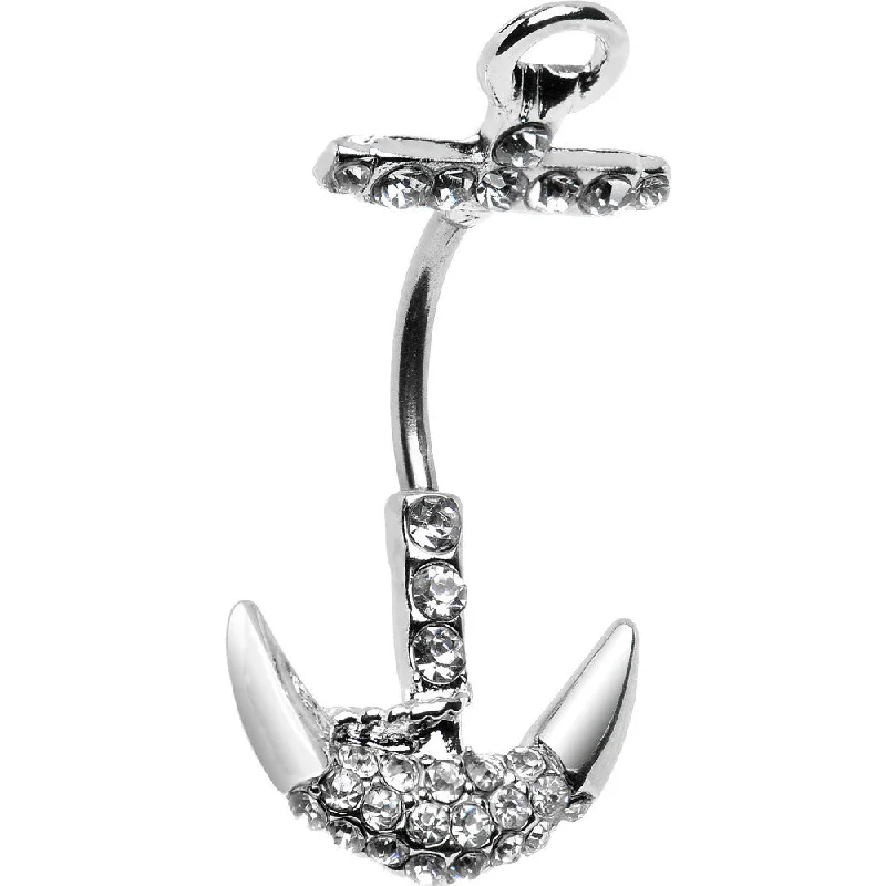 Belly Rings with Shiny Finishes for Unique Look -Clear Gem Detailed Anchor Belly Ring Belly Rings with Shiny Finishes for Unique Look -Clear Gem Detailed Anchor Belly Ring