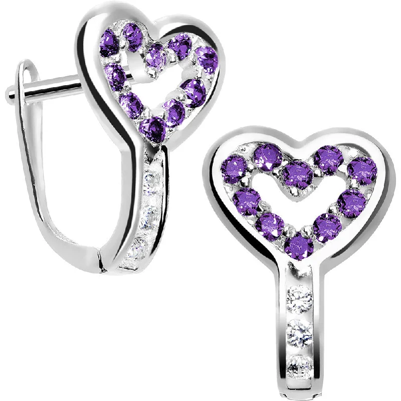 Women's Earrings – Elegant Designs for Every Personality--Sterling Silver Heart CZ February Birthstone Youth Leverback Earrings
