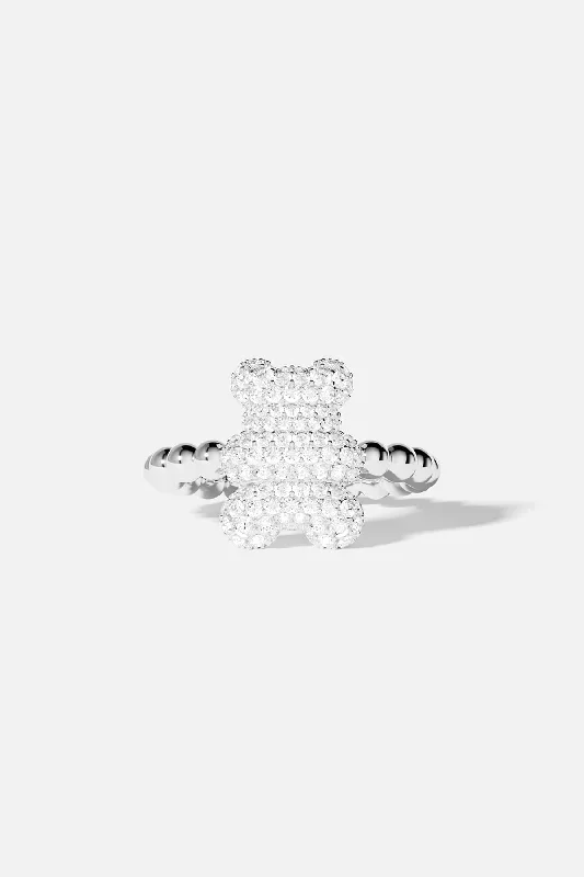 Chic Women's Rings for Fashion-Forward Looks-Baby Snow Yummy Bear Ring with Beads