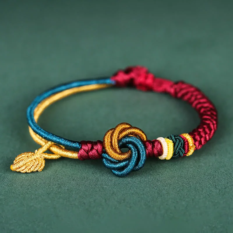 Classic Silver Bangle Sets for Women-Buddha Stones Tibetan Handmade Mandala Knot Leaf Luck Rope Bracelet
