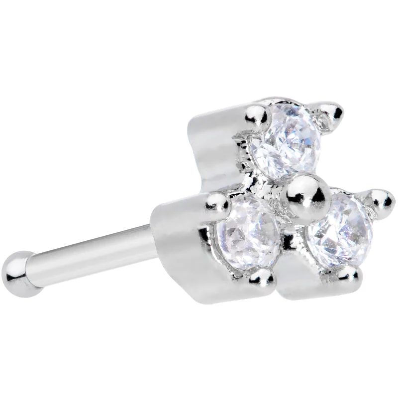 Nose Rings for Everyday Look -20 Gauge 5/16 Clear CZ Gem Triple Triangle Nose Bone
