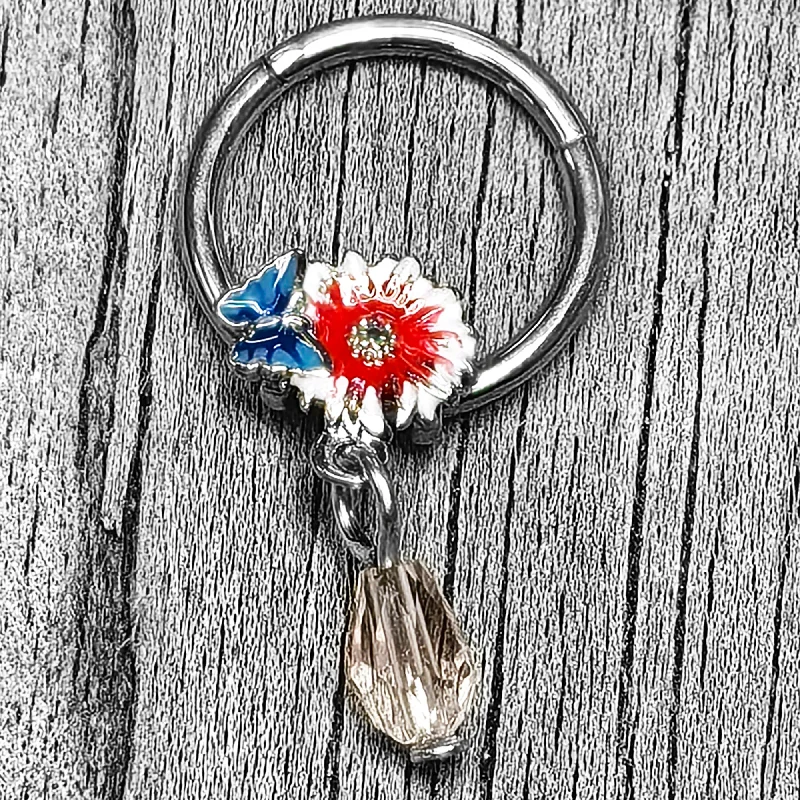 Nose Rings for Vibrant Fashion -16 Gauge 3/8 Clear Gem Passion Flower Butterfly Hinged Segment Ring Nose Rings for Vibrant Fashion -16 Gauge 3/8 Clear Gem Passion Flower Butterfly Hinged Segment Ring