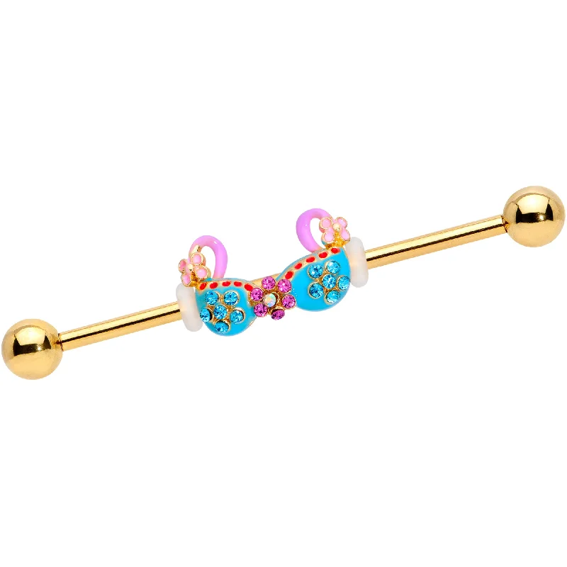Women's Earrings – Elegant Designs for Every Personality--14 Gauge Aqua Pink Gem Gold Tone Bikini Top Industrial Barbell 38mm Women's Earrings – Elegant Designs for Every Personality--14 Gauge Aqua Pink Gem Gold Tone Bikini Top Industrial Barbell 38mm