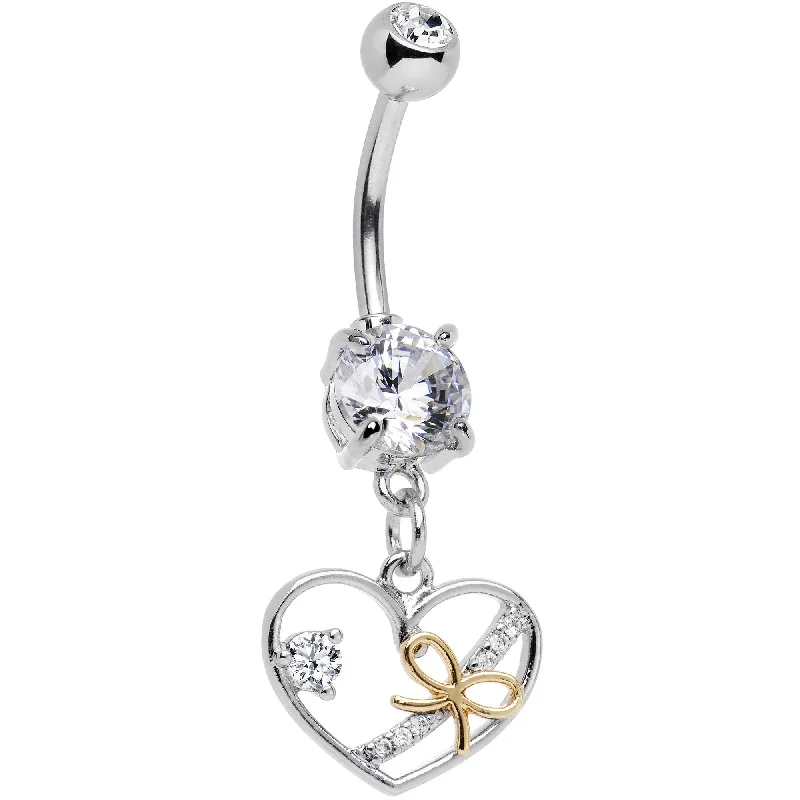 Designer Belly Rings for Glamorous Appeal -Clear CZ Gem Tie Up My Heart Dangle Belly Ring Designer Belly Rings for Glamorous Appeal -Clear CZ Gem Tie Up My Heart Dangle Belly Ring