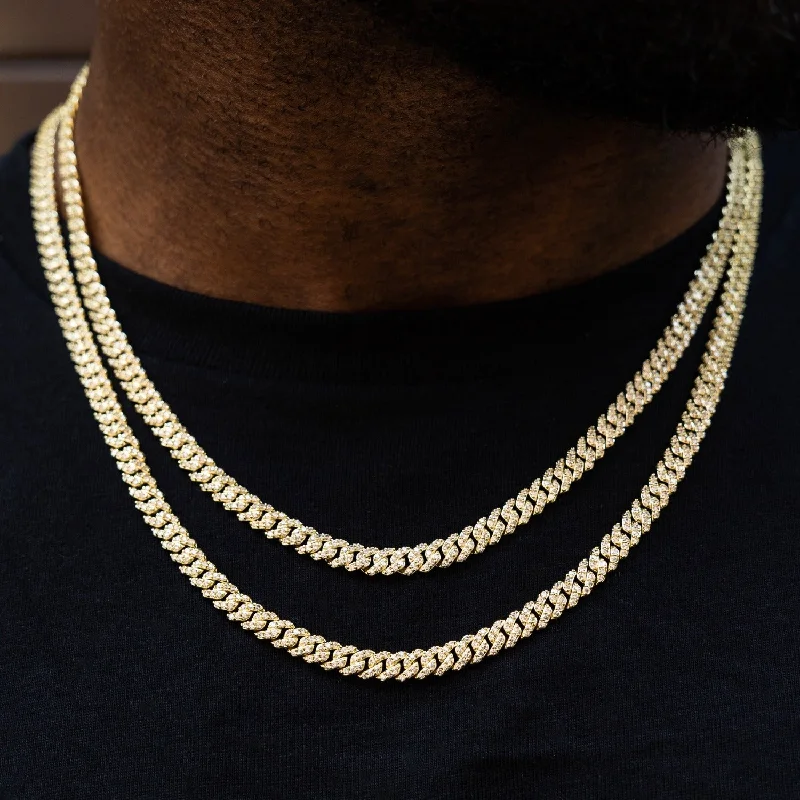 Exclusive Men's Necklaces & Pendants for the Modern Gentleman-Micro Diamond Prong Cuban Necklace in Yellow Gold - 6mm Exclusive Men's Necklaces & Pendants for the Modern Gentleman-Micro Diamond Prong Cuban Necklace in Yellow Gold - 6mm