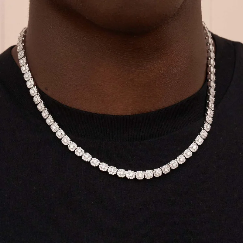 Exclusive Men's Necklaces & Pendants for the Modern Gentleman-Micro Clustered Tennis Necklace in White Gold Exclusive Men's Necklaces & Pendants for the Modern Gentleman-Micro Clustered Tennis Necklace in White Gold