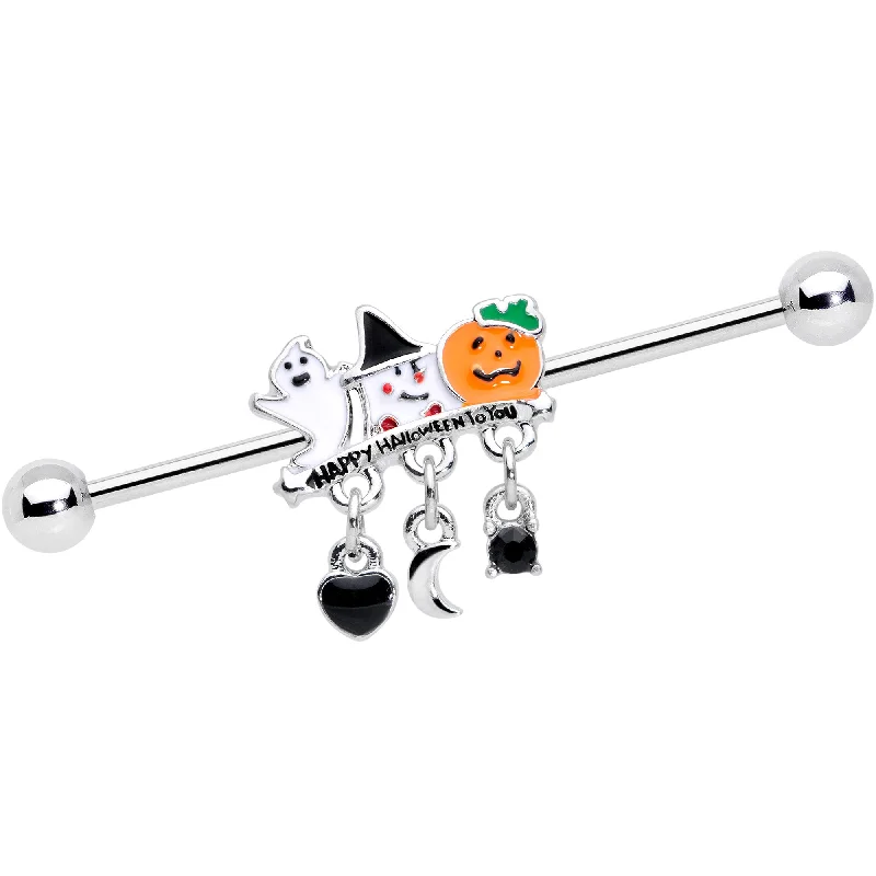 Women's Earrings – Elegant Designs for Every Personality--14 Gauge Black Gem Ghost Halloween Dangle Industrial Barbell 38mm