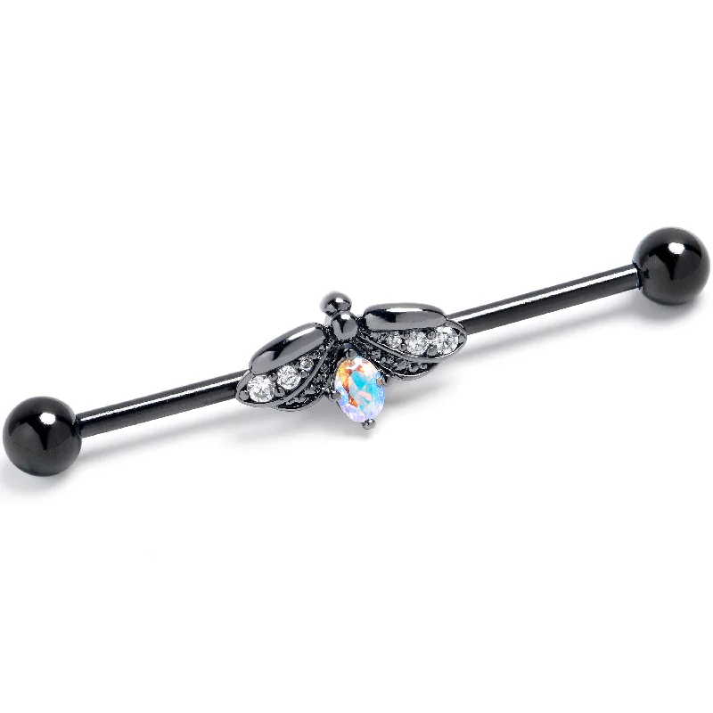 Women's Earrings – Elegant Designs for Every Personality--14 Gauge Aurora Clear Gem Black Gothic Butterfly Industrial Barbell 38mm Women's Earrings – Elegant Designs for Every Personality--14 Gauge Aurora Clear Gem Black Gothic Butterfly Industrial Barbell 38mm