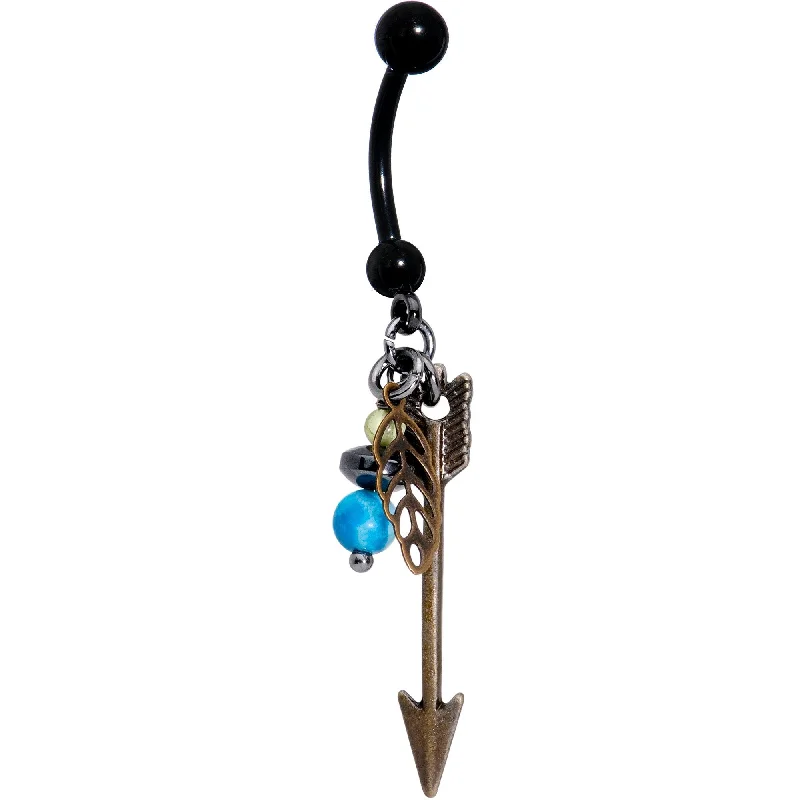 Trendy Belly Rings for Bold Fashionistas -Handcrafted Blue Agate Black Anodized Titanium Arrow Dangle Belly Ring Trendy Belly Rings for Bold Fashionistas -Handcrafted Blue Agate Black Anodized Titanium Arrow Dangle Belly Ring