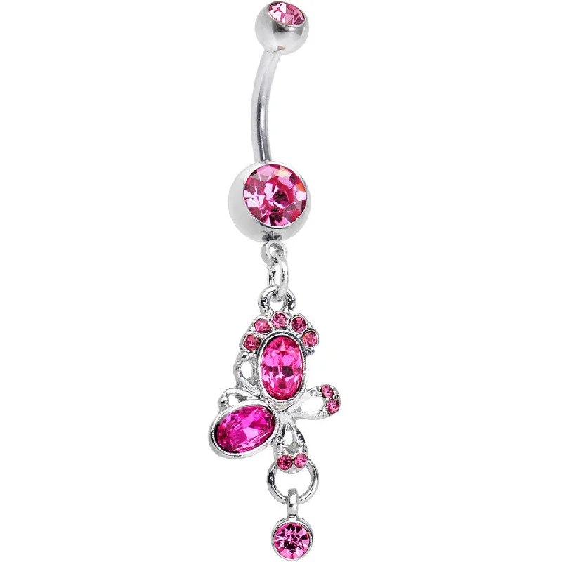 Trendy Belly Rings for Fashion-Forward Women -Hot Pink Gem Intertwining Bow Dangle Belly Ring Trendy Belly Rings for Fashion-Forward Women -Hot Pink Gem Intertwining Bow Dangle Belly Ring