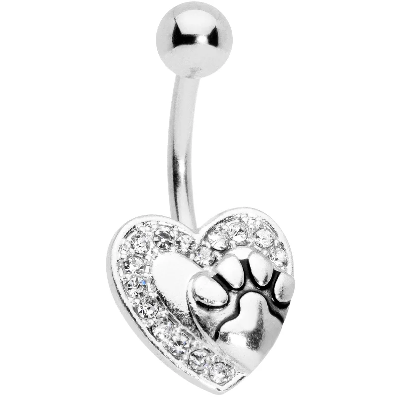 Stylish Belly Rings for Modern Fashion -Clear Gem Dog Paw Print Heart Puppy Love Belly Ring Stylish Belly Rings for Modern Fashion -Clear Gem Dog Paw Print Heart Puppy Love Belly Ring