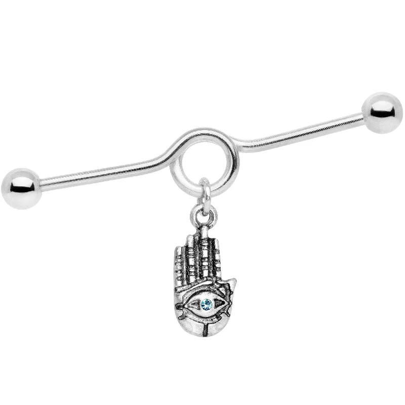 Women's Earrings – Elegant Designs for Every Personality--Aqua Gem Hamsa Eye Industrial Barbell 38mm