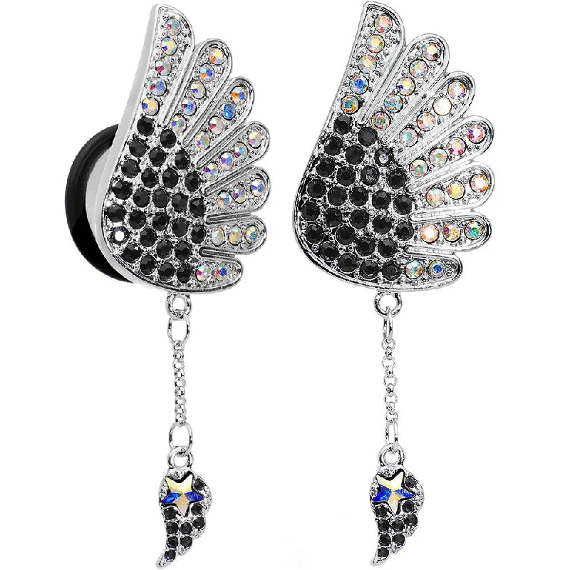 Women's Earrings – Elegant Designs for Every Personality--18mm Aurora Black Gem Arial Angel Wings Dangle Plug Set Women's Earrings – Elegant Designs for Every Personality--18mm Aurora Black Gem Arial Angel Wings Dangle Plug Set