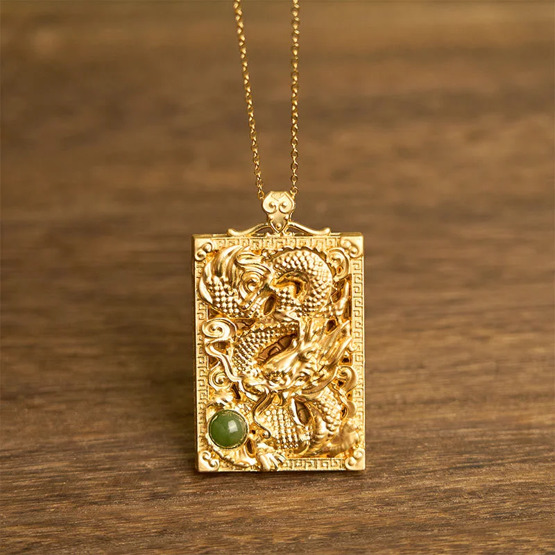 Shop Classic Women's Necklaces & Pendants with a Modern Twist-Buddha Stones Dragon Gold Plated Copper Hetian Jade Strength Necklace Pendant Shop Classic Women's Necklaces & Pendants with a Modern Twist-Buddha Stones Dragon Gold Plated Copper Hetian Jade Strength Necklace Pendant