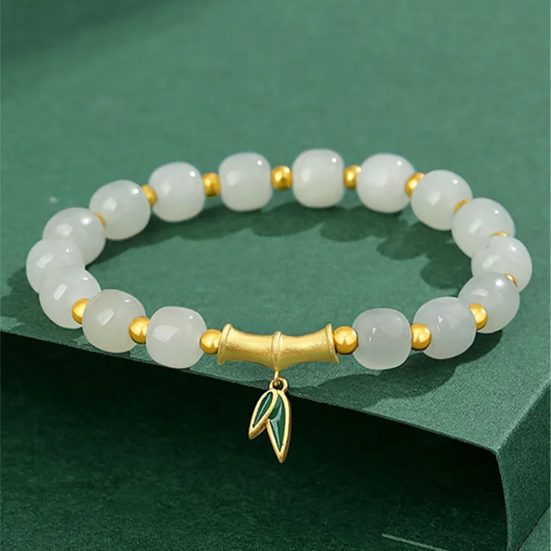 Custom-Designed Wedding Bangles for Women-Buddha Stones 925 Sterling Silver Hetian White Jade Bamboo Luck Bracelet Custom-Designed Wedding Bangles for Women-Buddha Stones 925 Sterling Silver Hetian White Jade Bamboo Luck Bracelet
