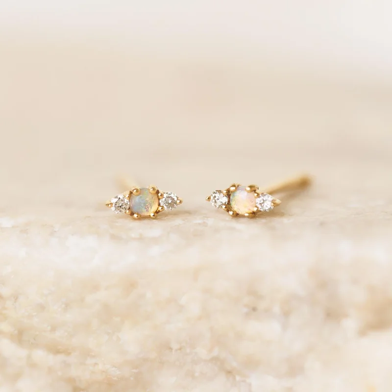 Women's Earrings – Elegant Designs for Every Personality--Opal & Diamond Stud Earrings 14k Gold - Kelda