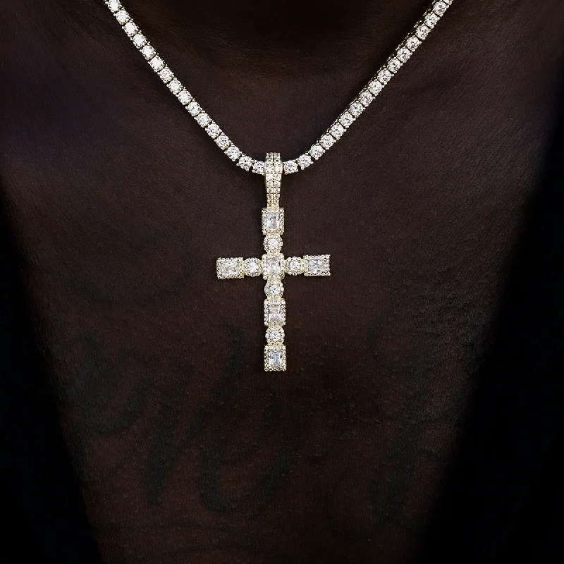 Exclusive Men's Necklaces & Pendants for the Modern Gentleman-Diamond Pave Cushion Circle Cross Pendant in Yellow Gold Exclusive Men's Necklaces & Pendants for the Modern Gentleman-Diamond Pave Cushion Circle Cross Pendant in Yellow Gold