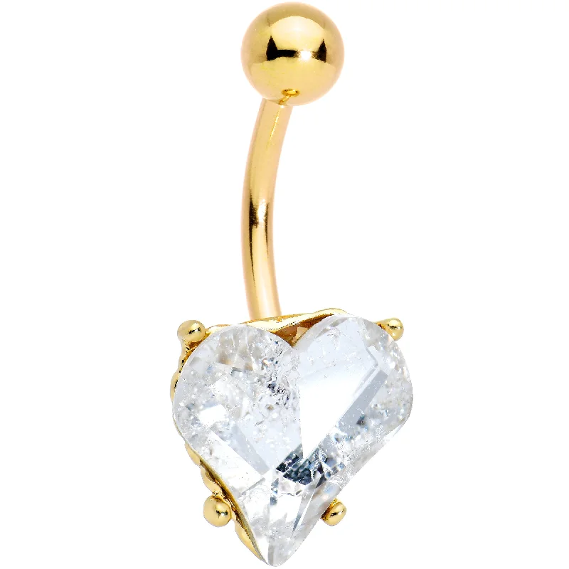Designer Belly Rings with Custom Features -Clear Gem Gold Tone Big Heart Valentines Belly Ring Designer Belly Rings with Custom Features -Clear Gem Gold Tone Big Heart Valentines Belly Ring
