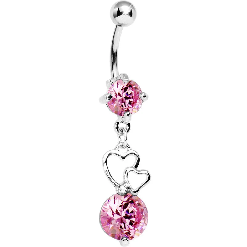 Belly Rings with Shiny Detailing for Stunning Look -Pink Cubic Zirconia Double Heart Belly Ring Belly Rings with Shiny Detailing for Stunning Look -Pink Cubic Zirconia Double Heart Belly Ring