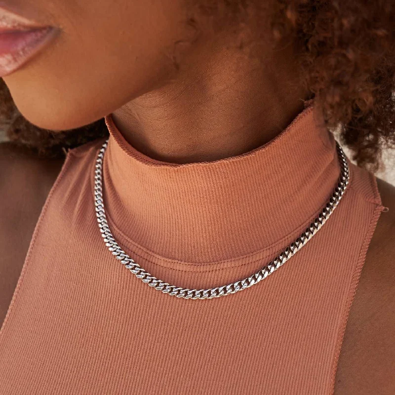 Shop Classic Women's Necklaces & Pendants with a Modern Twist-Cuban Link Necklace in White Gold - 5mm Shop Classic Women's Necklaces & Pendants with a Modern Twist-Cuban Link Necklace in White Gold - 5mm