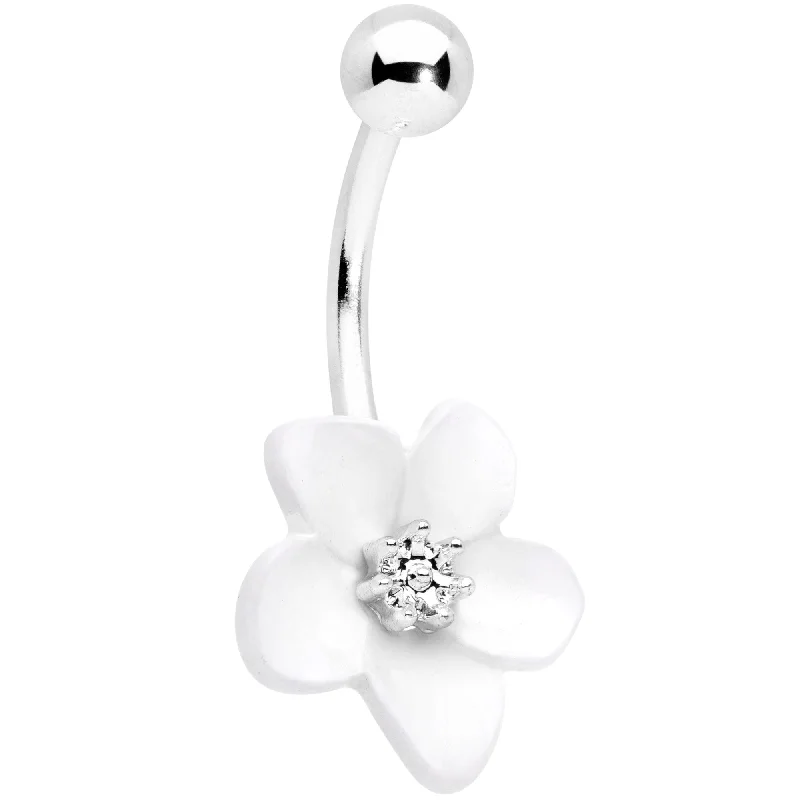 Designer Belly Rings for Exclusive Style -Spring Blossom Pretty White Flower Belly Ring Designer Belly Rings for Exclusive Style -Spring Blossom Pretty White Flower Belly Ring